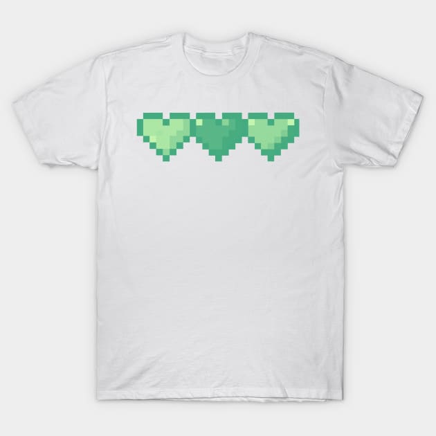 Green Hearts in a Row Pixel Art T-Shirt by christinegames